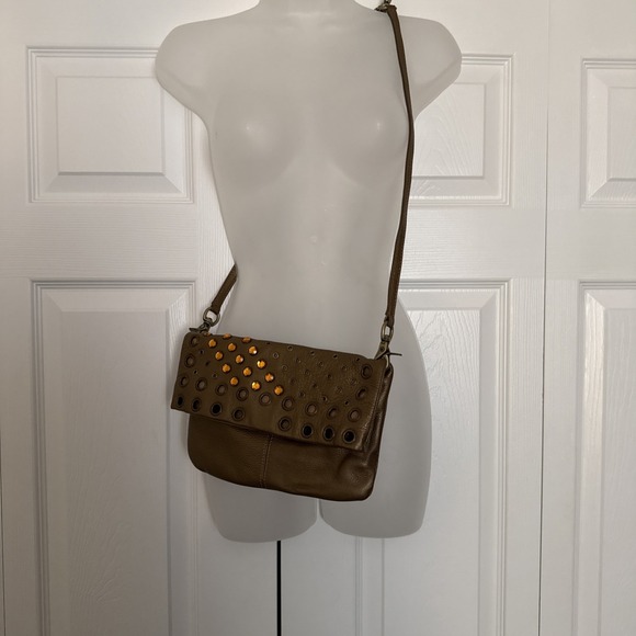 HOBO International Metallic Gold Womens Purse Crossbody Bling Leather Handbag - Picture 2 of 15